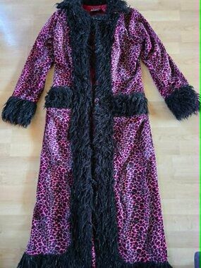 SERIOUS Brand Pink Fuzzy leopard print long coat- STATEMENT PIECE that ROCKS!